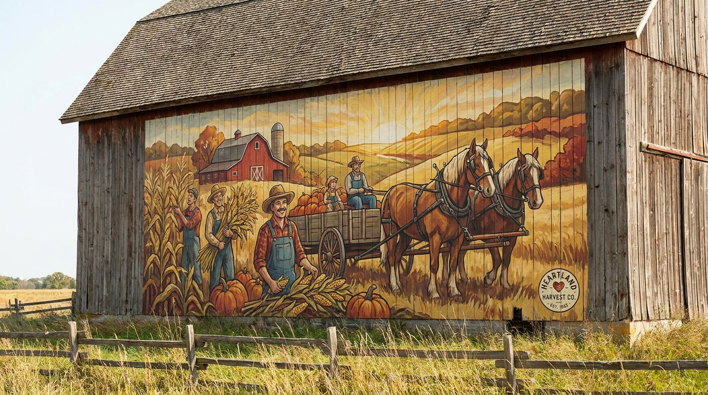 Heartland Harvest Co. heritage barn mural in Central Iowa
